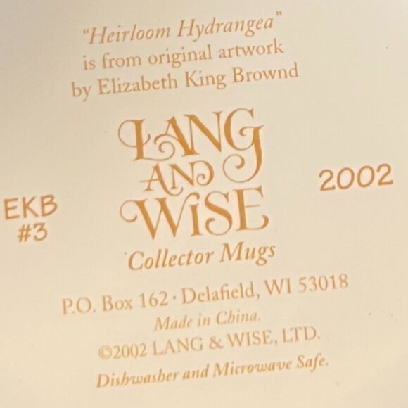 Vintage LANG and WISE Heirloom Hydrangea Mug w/ Art by Elizabeth King Brownd - Picture 9 of 9